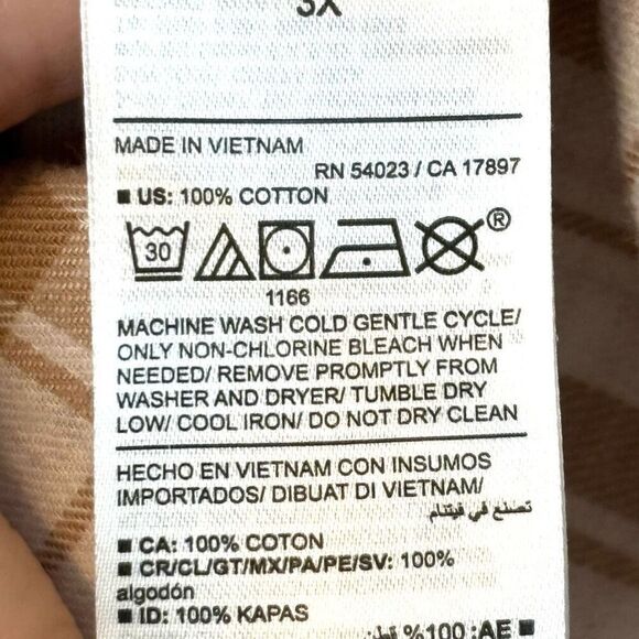 Old Navy The Classic Shirt 3X plaid flannel button up golden brown & cream - Picture 9 of 10